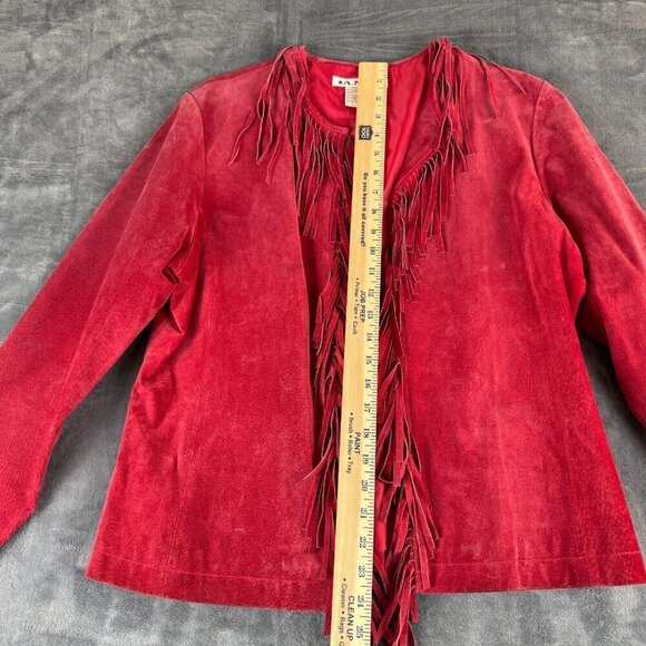 Vintatge Ami Red Leather Western Style Fringe Jacket Size Large Rodeo Cow Girl - Picture 4 of 13